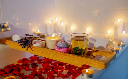 Tea light candles on table