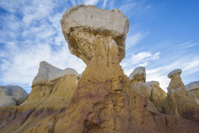 Low angle view of rock formations against sky