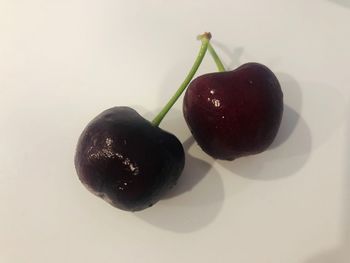 Close-up of fruits on table against white background