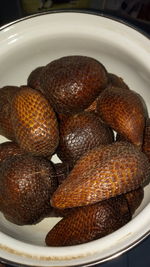 High angle view of fruits in plate