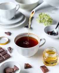 High angle view of coffee cup on table