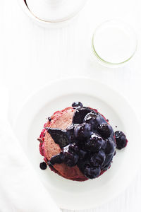 High angle view of dessert in plate on table