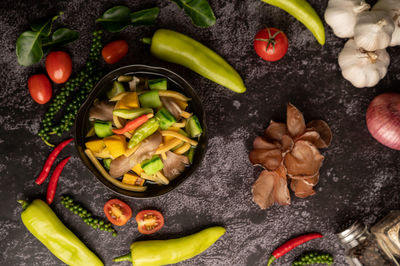 High angle view of vegetables on cutting board