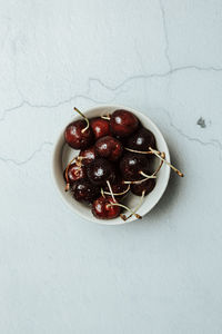 High angle view of cherries on table