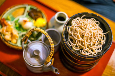 High angle view of food on table