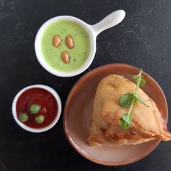 High angle view of soup in bowl