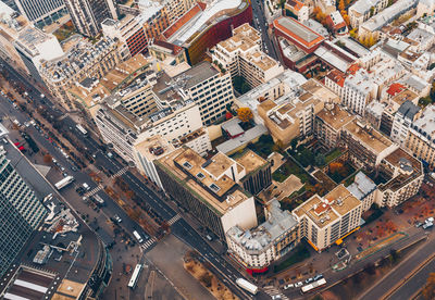 High angle view of city street and buildings