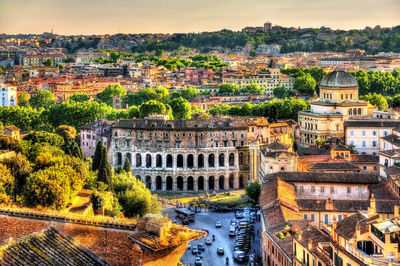 High angle view of buildings in city