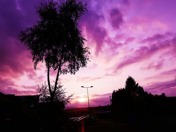 Low angle view of silhouette trees against sky at sunset