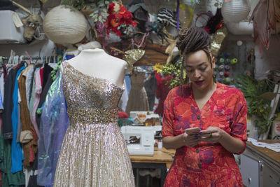 Woman looking at store