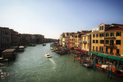 High angle view of canal in city