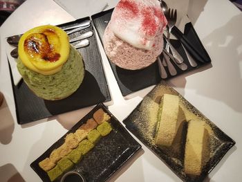 High angle view of dessert in plate on table