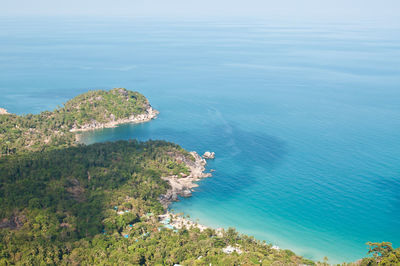 High angle view of sea and trees