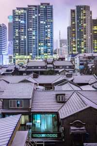 High angle view of buildings in city