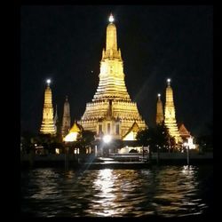 Reflection of illuminated built structure in water