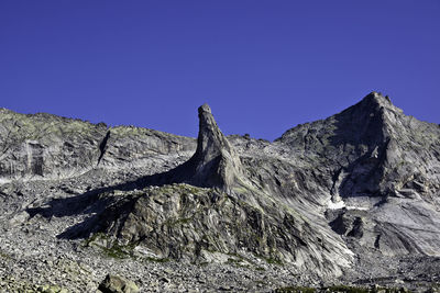 Scenic view of rocky mountains against clear blue sky