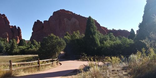 Panoramic shot of trees and rocks against sky