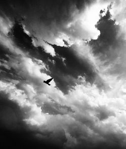 Low angle view of silhouette airplane against sky