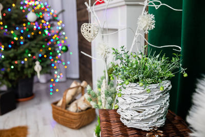 Close-up of christmas decorations on table