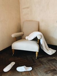 View of shoes on wooden floor