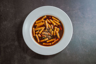 High angle view of food in bowl on table