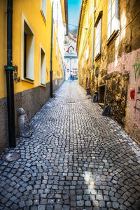 Empty alley amidst buildings in town