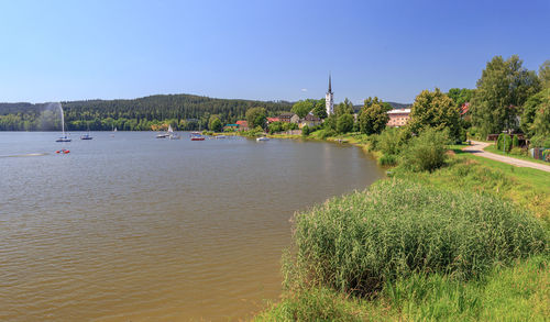 Scenic view of river against clear sky