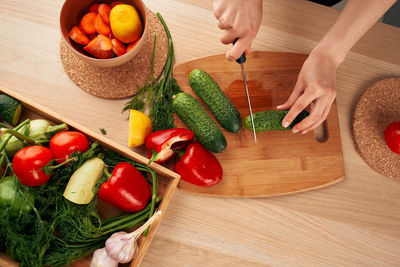 High angle view of vegetables on cutting board