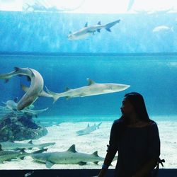 Close-up of man in aquarium