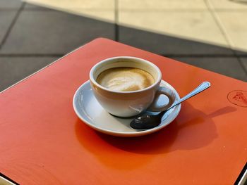 High angle view of coffee on table