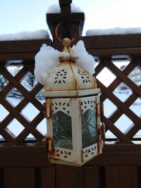 Low angle view of decoration hanging against sky