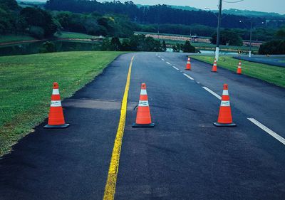 Traffic cones on road