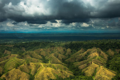High angle view of landscape against cloudy sky