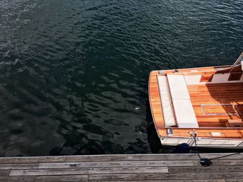 High angle view of wood by sea