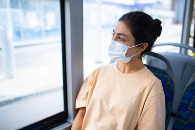 Woman traveling in bus