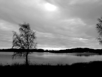 Scenic view of lake against cloudy sky