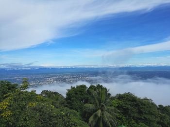 Scenic view of green landscape against sky