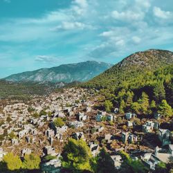 Aerial view of townscape against sky