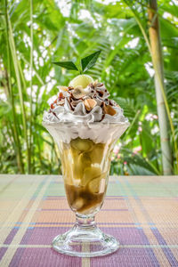 Close-up of ice cream on table