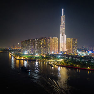 Illuminated landmark 81 buildings in city at night 