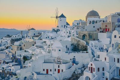 High angle view of townscape against sky during sunset