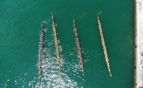 Aerial view of boats in sea