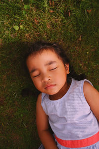 High angle view of a girl on field