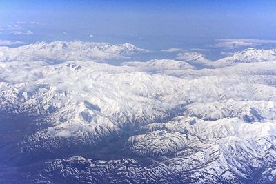 Aerial view of snowcapped mountains