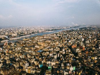 High angle view of townscape against sky