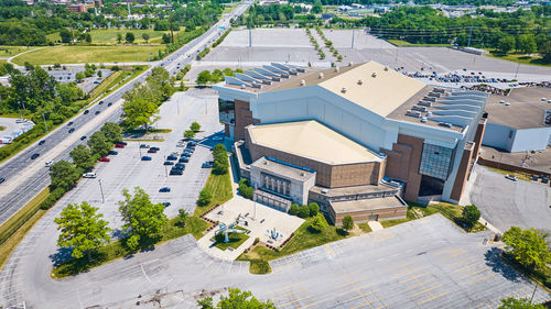 High angle view of buildings in city