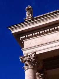 Low angle view of building against clear blue sky