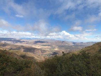 High angle view of land against sky