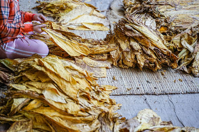 High angle view of dry leaves in market