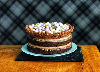 High angle view of cake on table